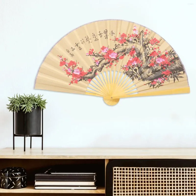 Estatuetas decorativas parede dobrável laranja flor pintura ventilador de papel decoração oriental pendurado