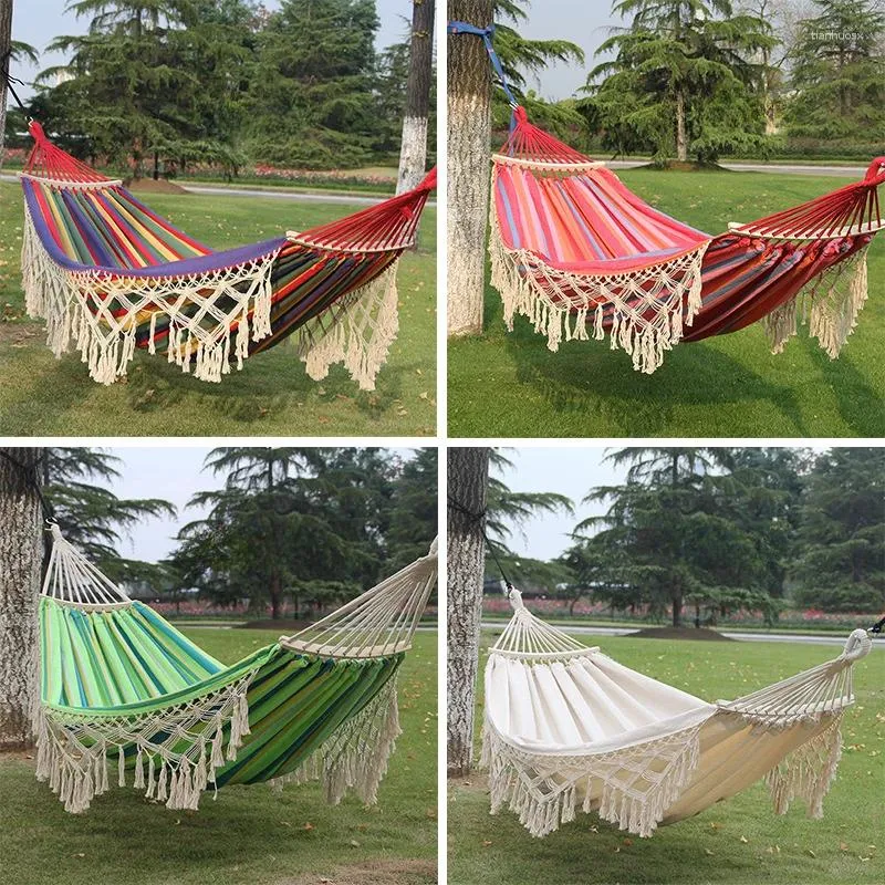 Camp Furniture European Style Tassel Swing Hammock Outdoor Folding Camping Supplies Handwoven Canvas Portable Hanging Chair