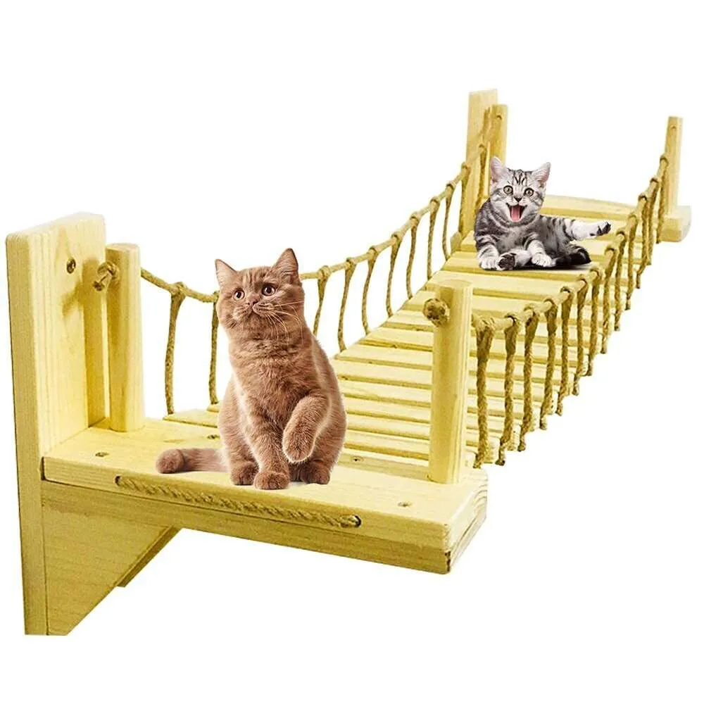 PLAFUETO Houten wandbrug met 2 vaste beugels Baars Mod Condo Kitty Activiteit Meubels Klimmer Boomtoren Kat Wolk Plankbord
