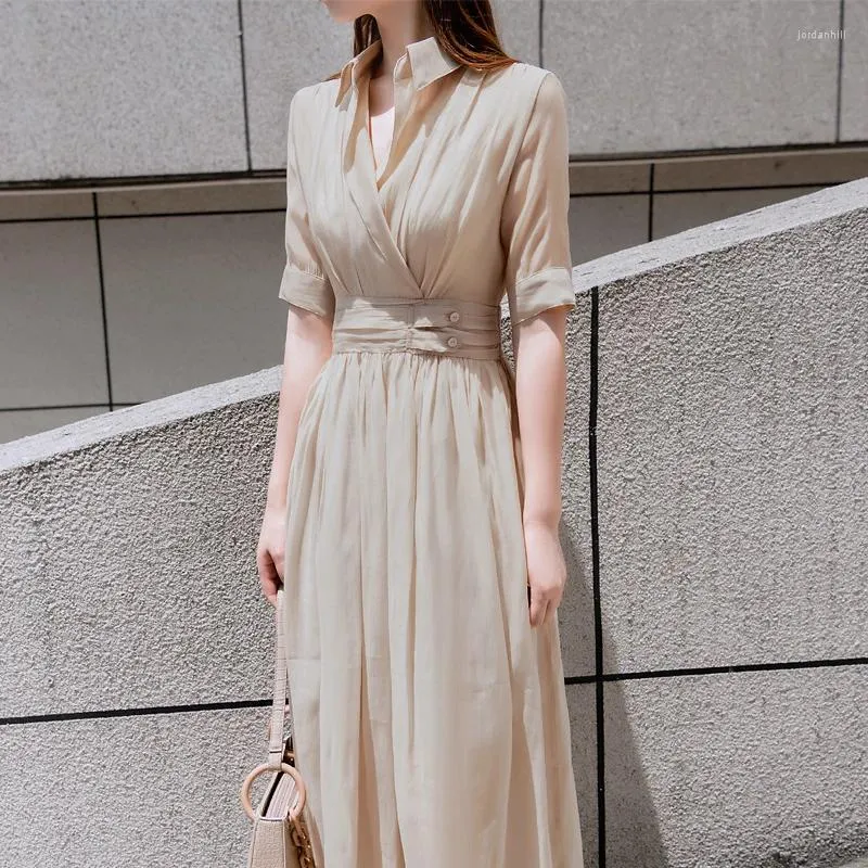 Party Dresses French Design Feeling Shirt Collar Fairy Dress Thin And Light Mature Style Tiansi Waist Shows Long Skirt