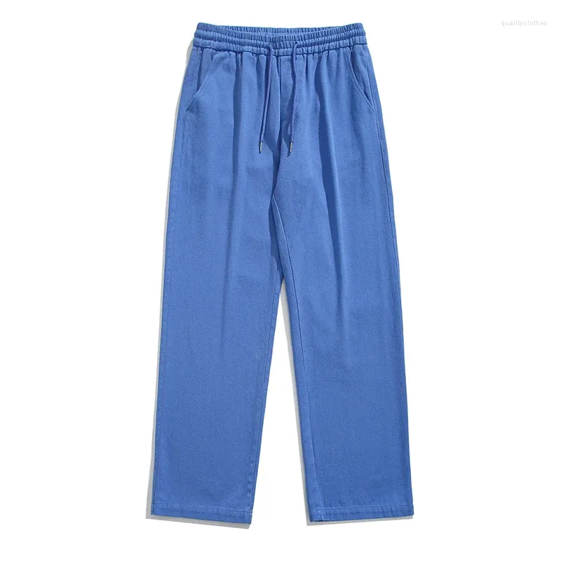 Calças masculinas primavera oversize algodão homens elástico cintura reta-perna moda coreana rua causal calças bottoms masculino plus size