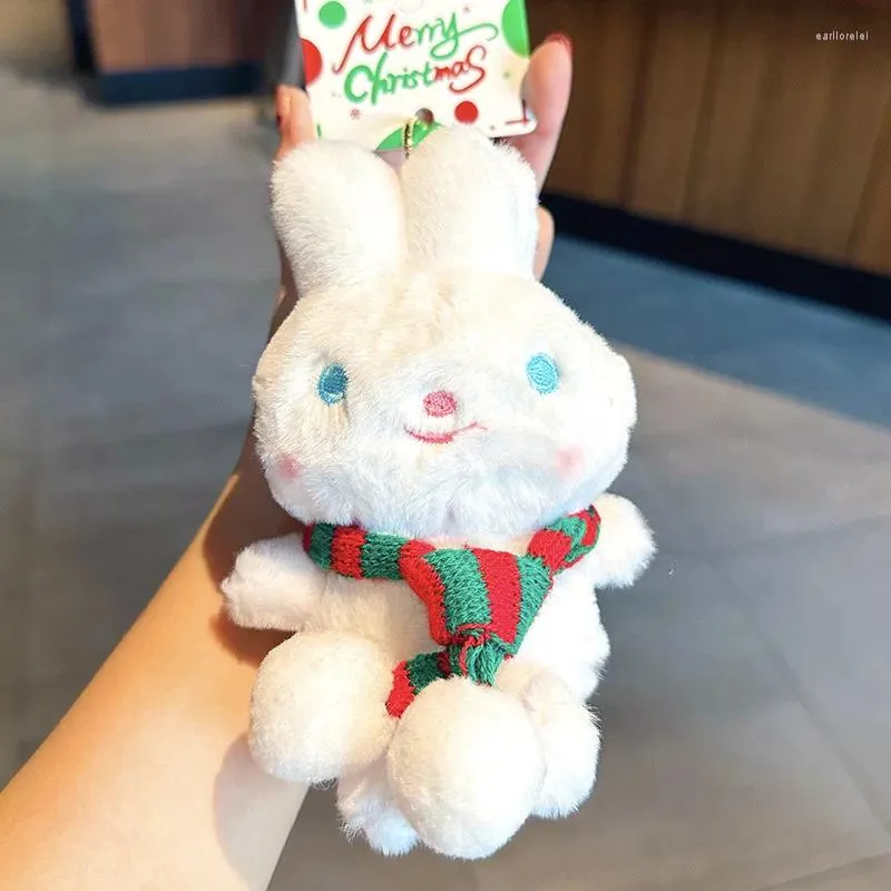 Keychains 2024 Fluff Charm White Keychain Plush Scarf Key Chain Car Bag Soft Ring For Women Couple Kids Christmas Gift