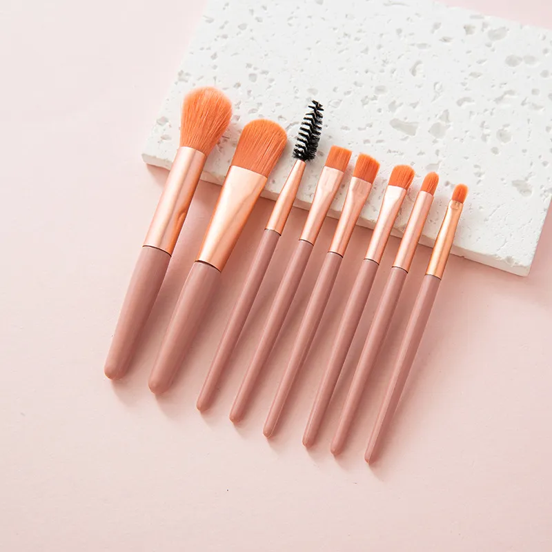 8-stycken Macaron Mini Makeup Brush Set, Nybörjare skönhetsverktyg, bärbar ögonskugga, pulverblåsa, full uppsättning borstar