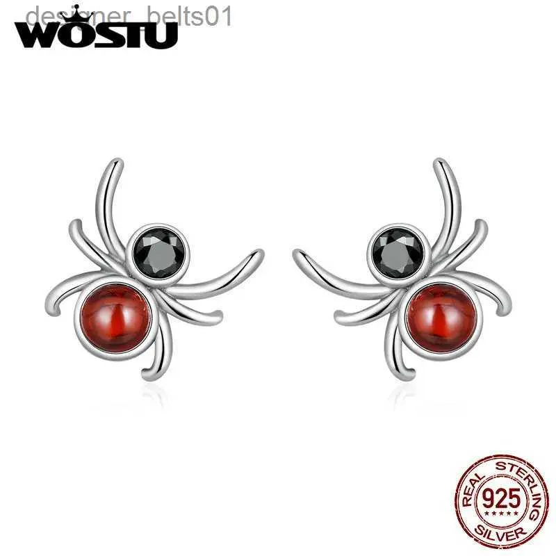 Stud Wostu 925 Sterling Silver Cool Black Red Spider Stud Brincos para Mulheres Cute Girl Ear Studs Coleção de Halloween Jóias GiftC24319