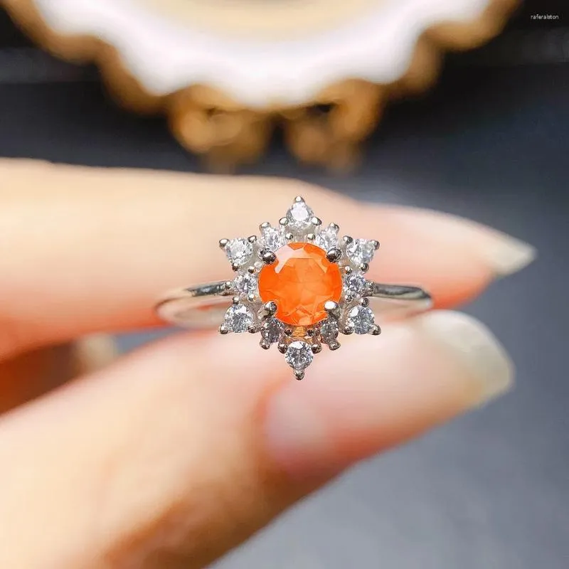 Klusterringar oktober Birthstone Ring Natural Fire Orange Opal Engagement Band Sterling Sier Jewelry Snowflake