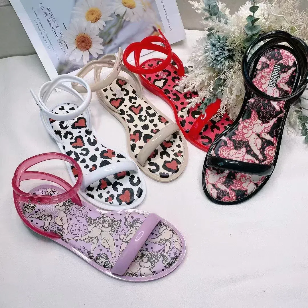 Sandalen neue Frauen flache Sandalen Melissa Leopard Mode One Belt Gelee Schuhe Ladies Pvc Beach Sadnals für Erwachsene SM095