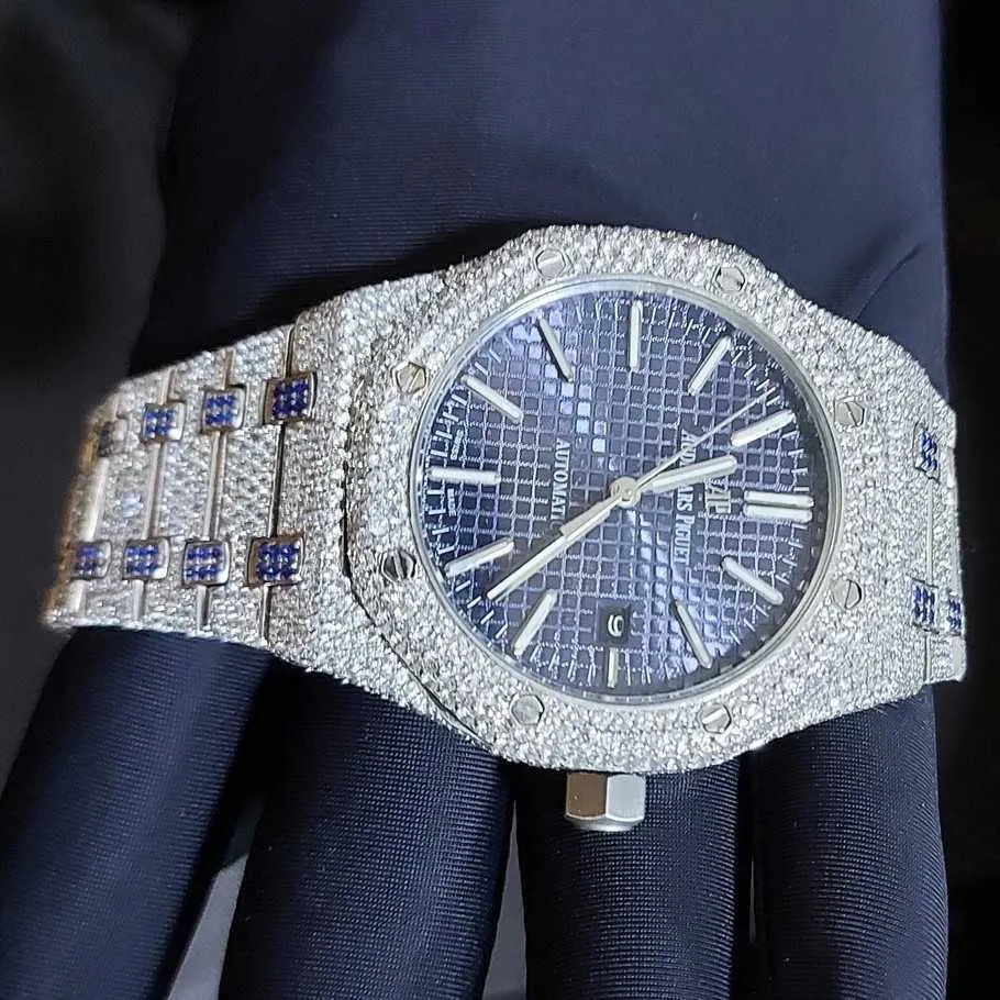 Montre entièrement glacée, corps en acier, automatique, diamant de laboratoire, faite à la main pour hommes, buste Hip Hop