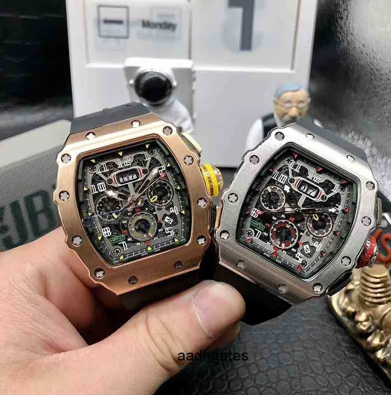 Роскошные мужские механические часы Richa Наручные часы для бизнеса и отдыха Rm11-03 Полностью автоматические механические часы-мельница Mei Gold Case Tape Male V2XQ