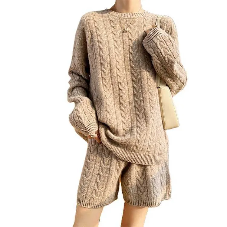 Индивидуальный оптовый женский модный повседневный элегантный удобный вязаный пуловер, свитер и брюки, женский комплект из двух предметов