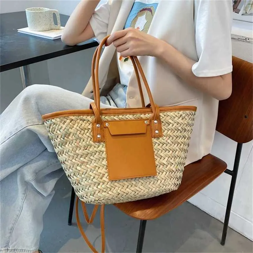 Top Shoulder Bags Fashion Designer Handbags Woven Tote Bag Beach Travel Vegetable Basket Portable Straw Single Messenger Bag 240311