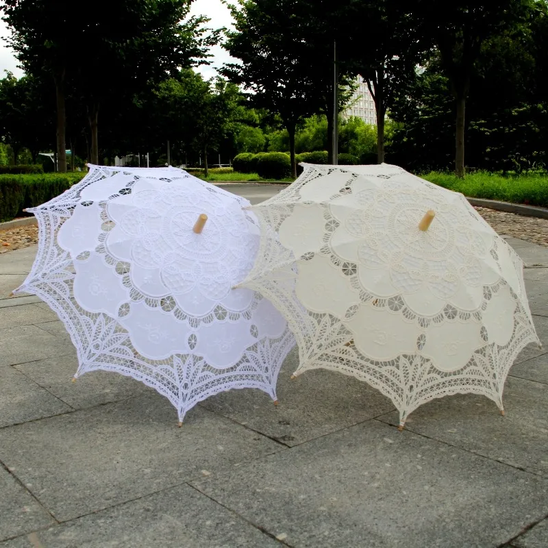 Nya bomullsspetsparasoler Bröllopsdekorationer Party Favor Craft Bridal Flower Brodery Paraply Girl Lace Parasol