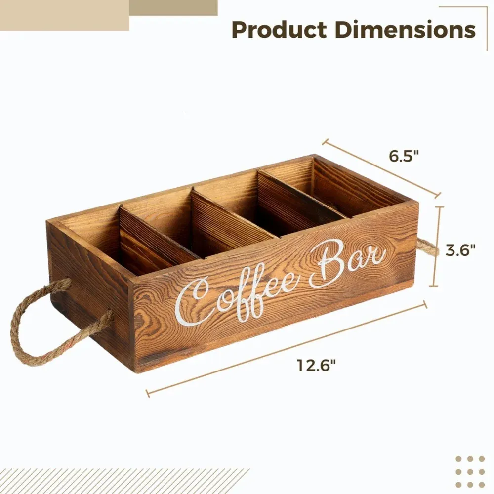 Organisateur Station Café En Bois - 31x20x17 Cm, Avec Tiroir, Pour Capsules, Sucre, Cuillères
