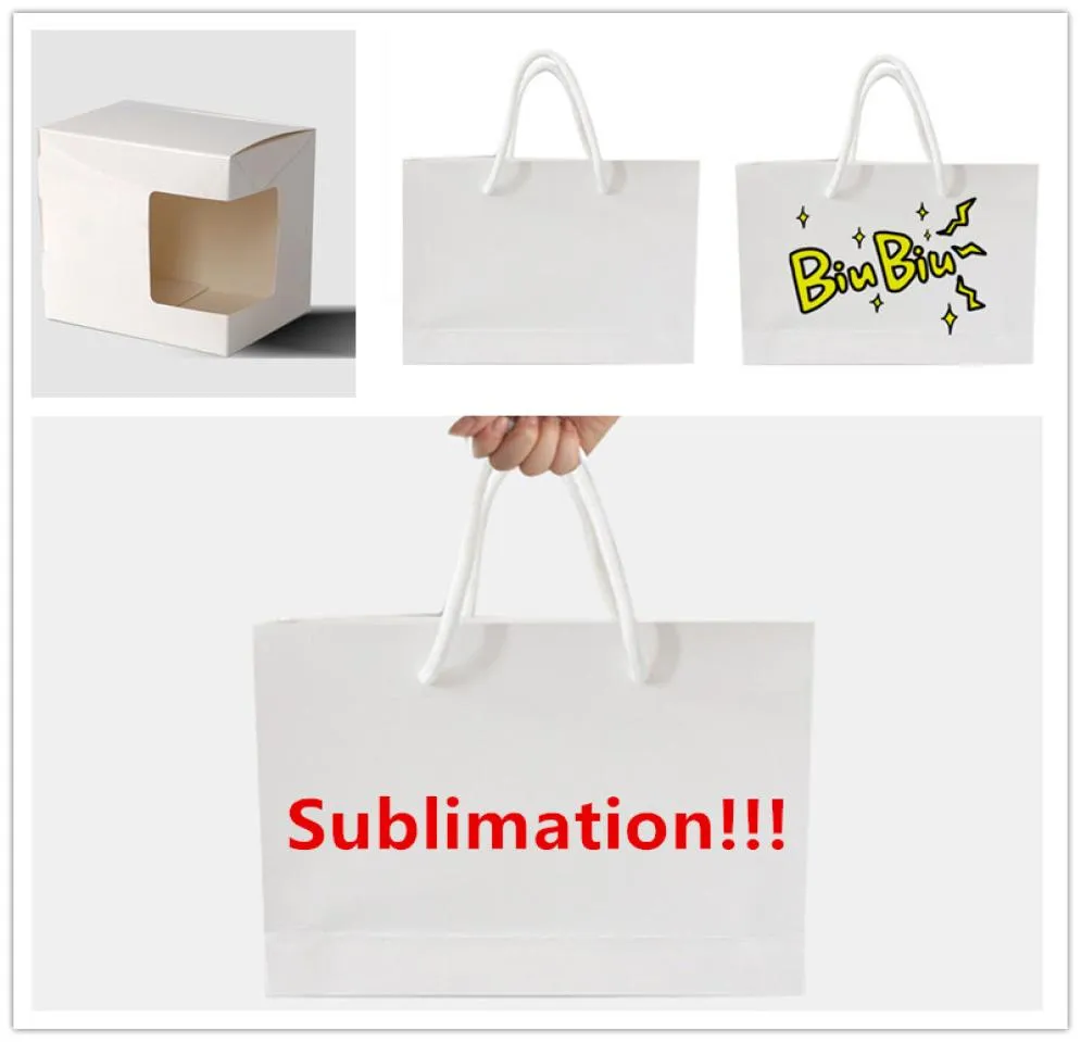 Sacs en papier blanc par sublimation avec poignées, sacs-cadeaux en papier blanc en vrac, sacs de courses pour le shopping, cadeaux, marchandises, vente au détail, fête en vrac6834075