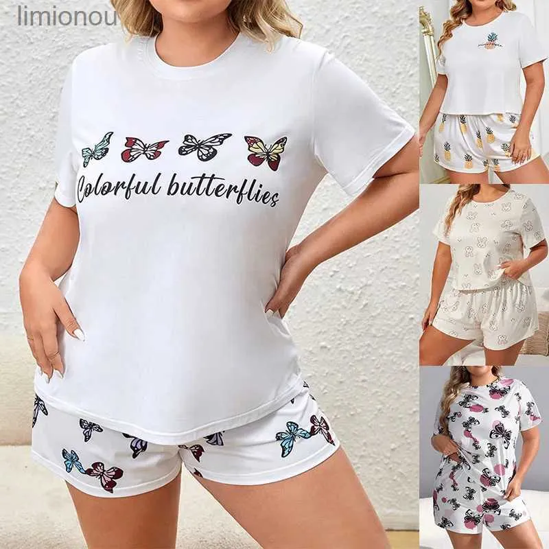 Vêtements de nuit pour femmes Été nouveau pull grande taille pyjamas femmes plus gros imprimé lait soie ensemble confortable à manches courtes courte simple robe de maison 5XLC24319