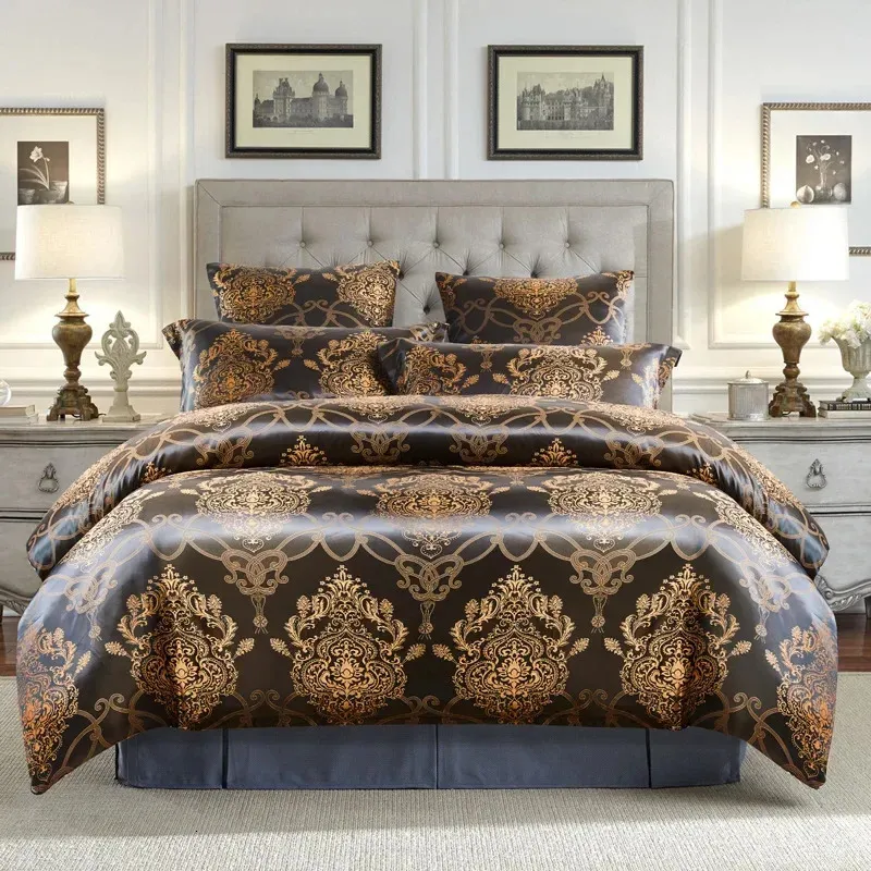 Luxo jacquard conjunto de cama king size capa edredão cama euro colchas único duplo casa têxtil colcha capa alta qualidade para adultos 240313