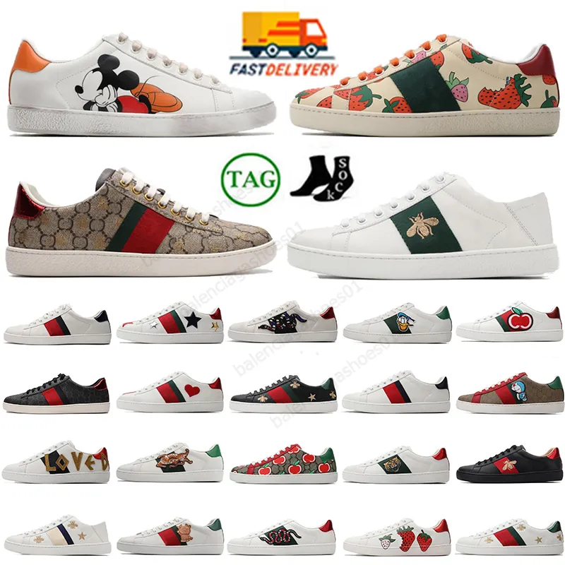 Mode Casual Chaussures Hommes Femmes Blanc Plat 1977s Vert Rouge Brodé Couples Italie Dessins Animés Baskets Basses Véritable Ace Bee Cuir Tigre Serpent Broderie Tennis