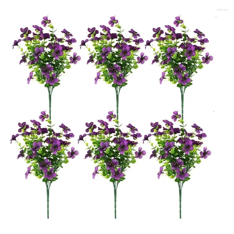 Flores decorativas -6 pacotes artificiais resistentes a UV plantas falsas ao ar livre caixa de janela de jardim de plástico falso varanda casa