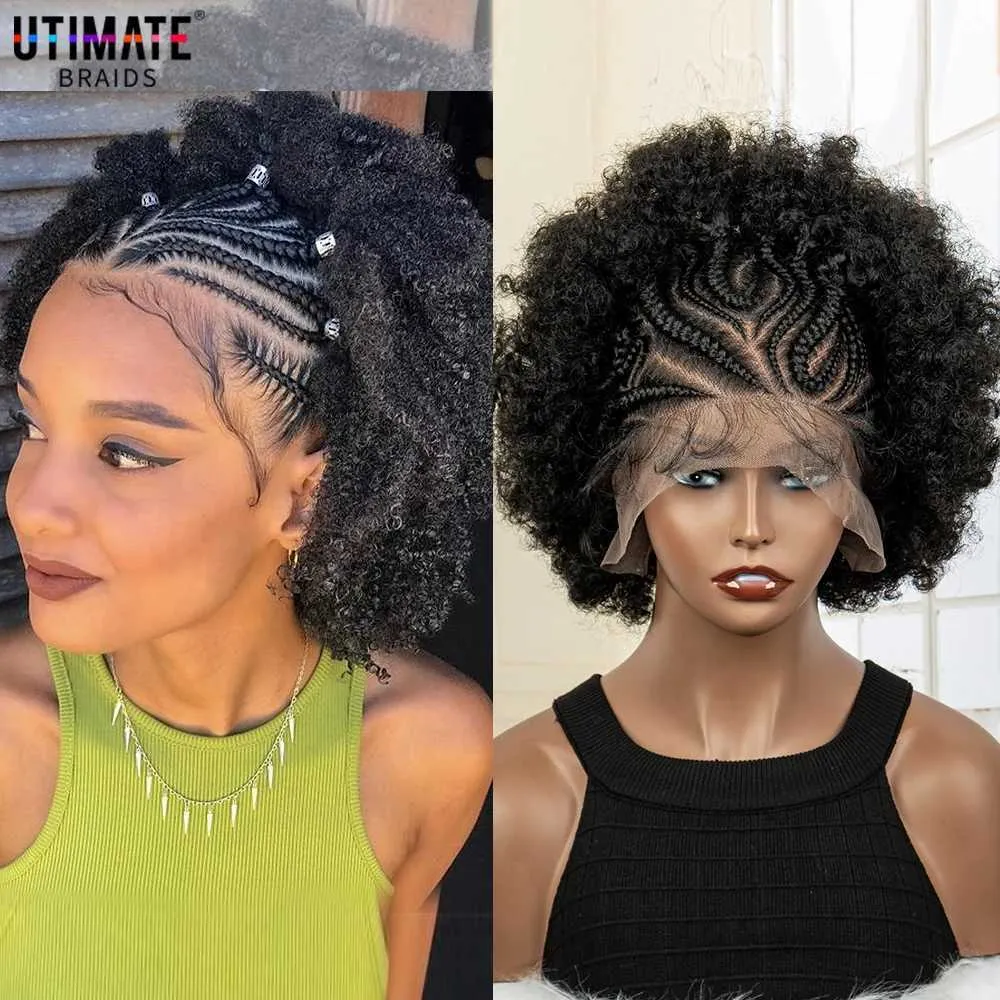 Synthetische Perücken Neue synthetische geflochtene Perücke mit 13 x 6 Spitzenfront, verworrene lockige Haarperücken, lockige Bob-Perücke mit Dutts für Afro-Balck-Frauen mit Babyhaar 240328 240327