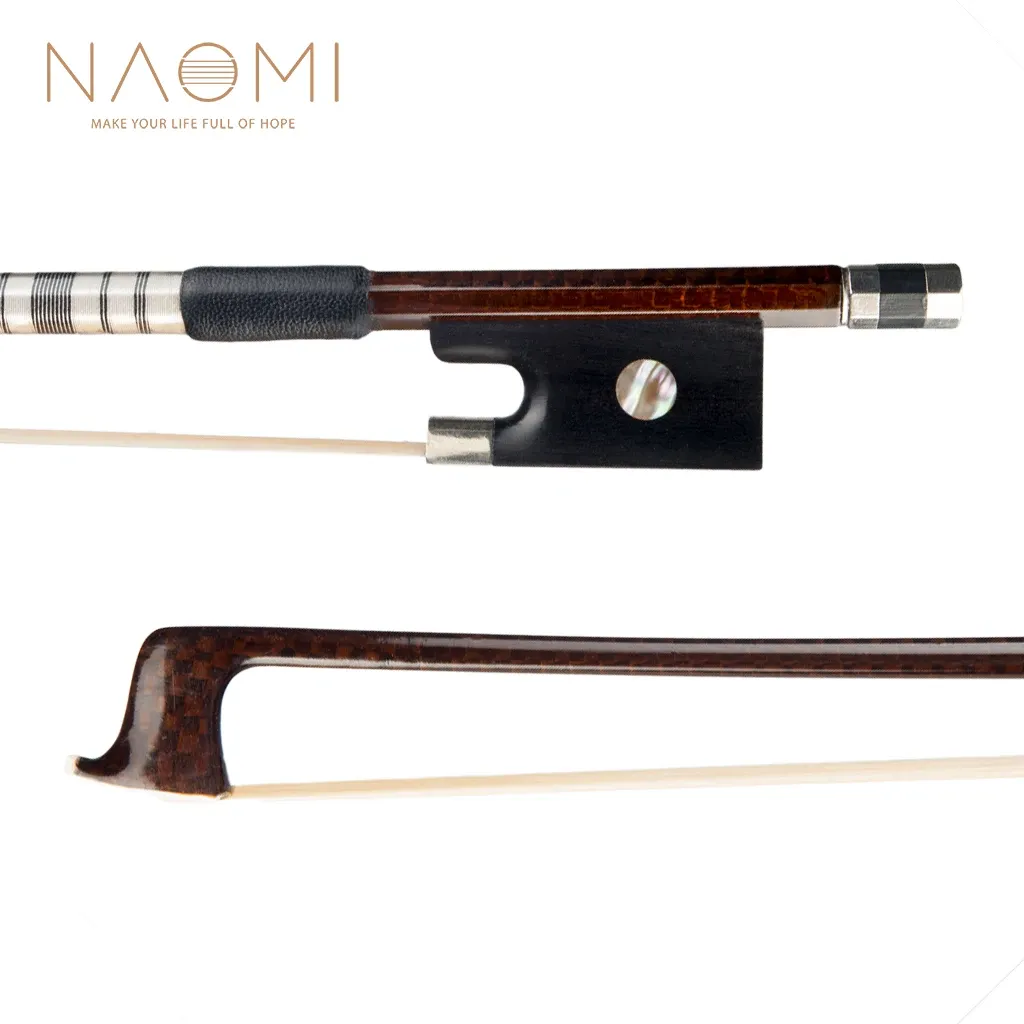 Guitar NAOMI Advanced 4/4 Violin/Fiddle Bow Grid Carbon Fiber Bow White Mongolia Horsehair Sheepskin Grip Ebony Frog Durable Use