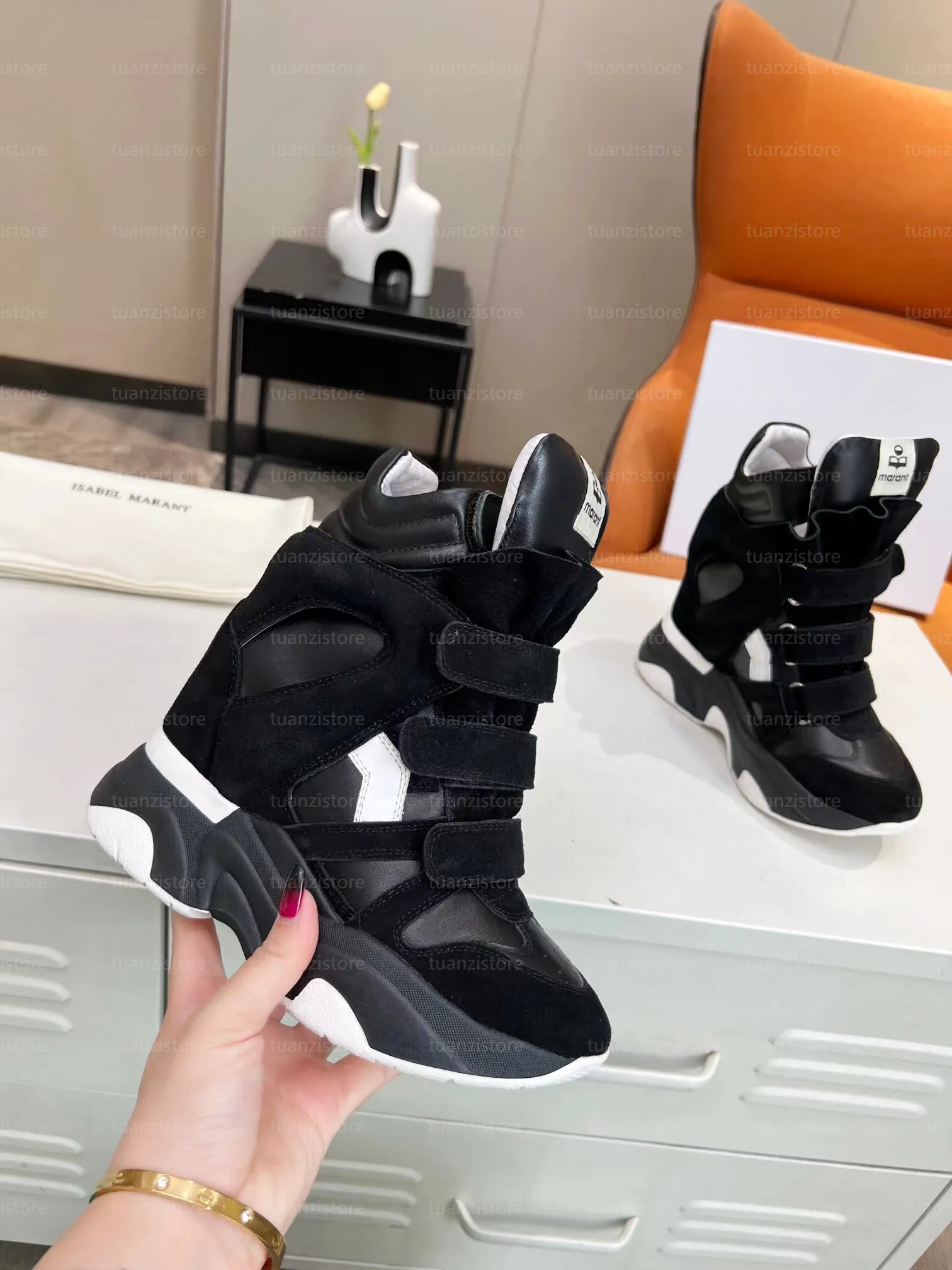 Womens Leather Platform Isabel Sneakers | Calfskin & Suede  display picture 2