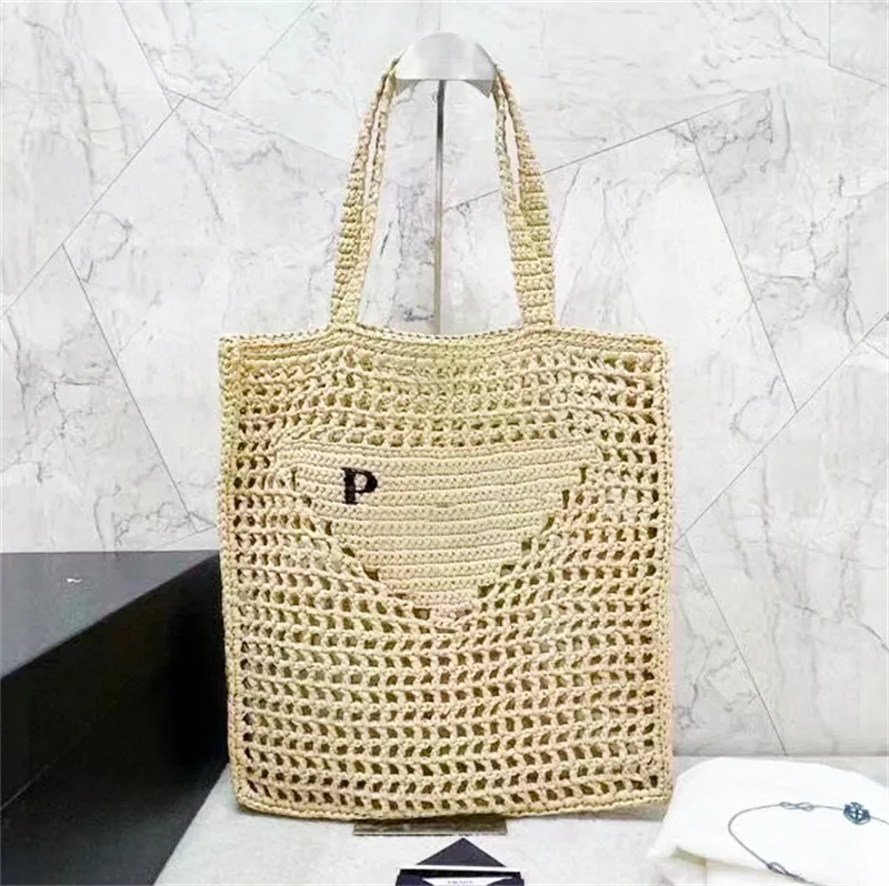 Top Qualité Raphia Paille Weave Designers Sac Fourre-tout Femmes Summer Weekender Bandoulière Triangle Sacs de luxe Sac à main Hommes Embrayage sous les bras Épaule Beach Shop Sac Portefeuille