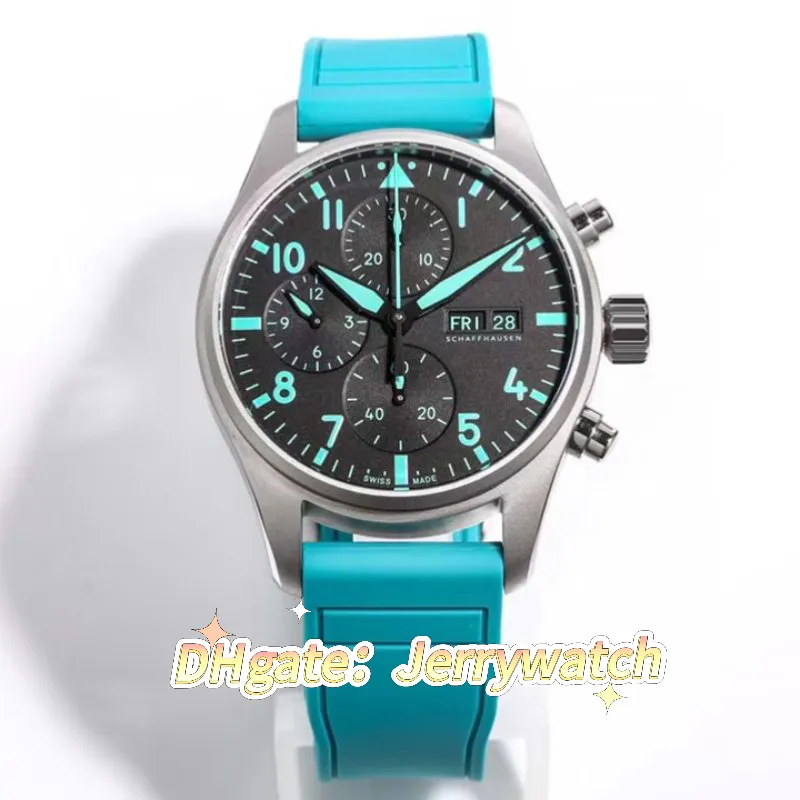 Men 41mm 69385 movement Sandblasted Chronograph Fully Matte Functional Aviator Titanium Effect Anti-glare Coated Mirror 46 Hours Power Strap with Luxury Watch