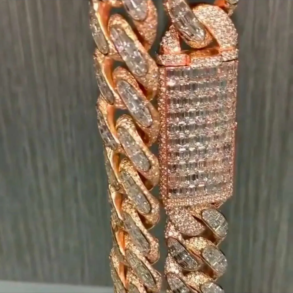 Iced Out Кубинская цепь звена 20 мм VVS Moissanite Diamond Cuban Link Chain Hip Hop Miami Кубинская цепь хип -хоп