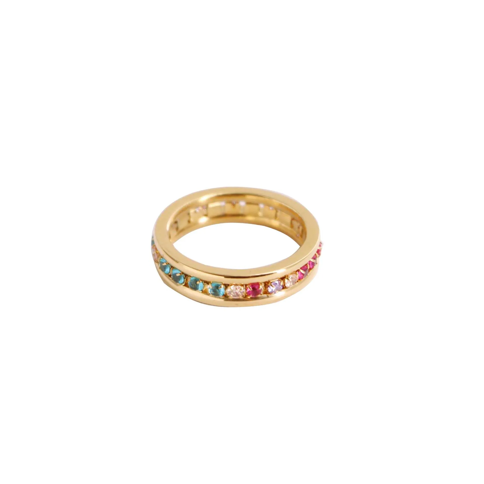 Anel fino de diamante em cor de strass em ouro 18K com haste de anel estilo duplo ol moderno