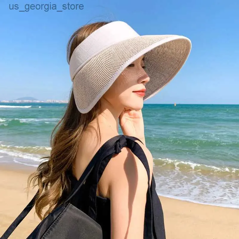 Breda grimhattar hink hattar nya tomma topp 14 cm Big Brim Sun Hat Foldbar Portable Roll Up Beach Hat Summer Leisure Str Hat Visual Hat Womens Fisherman Hat Y2403