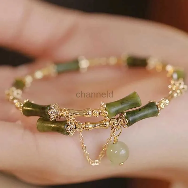 Bracciale rigido Bracciale fatto a mano con perline verdi contatto di bambù per donne foglie con frange e braccialetti di fiori braccialetti per ragazza regali di gioielli per feste 240319