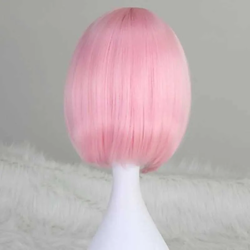 Synthetic Wigs HAIRJOY Capless Fashion Short Straight BOB Light Pink Synthetic Wig with Full Bang 240329