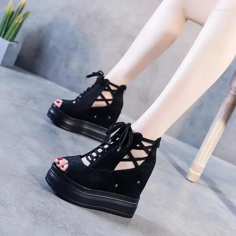 Sandals 2024 Summer 12CM Wedge Heels Sneakers Women Beach Flip Flop High Platform Casual Breathable Walking Slippers