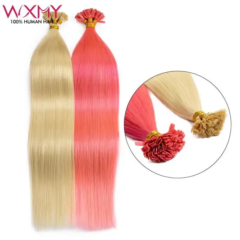 Extensions Straight Fusion Human Hair Extensions 1224Inch Blonde Pink Keratina Flat Tip Remy Human Hair Extension 50Strands Natural Hair