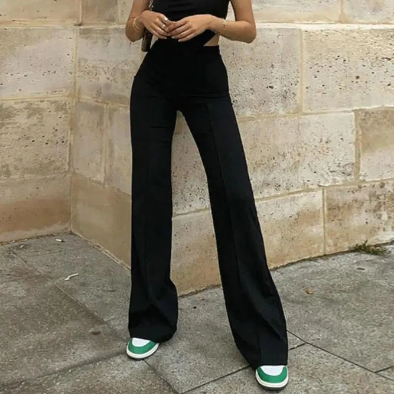 Pantalones de mujer, pantalones holgados de cintura alta acampanados para mujer, ropa de calle elegante con tela elástica, moda de primavera y otoño