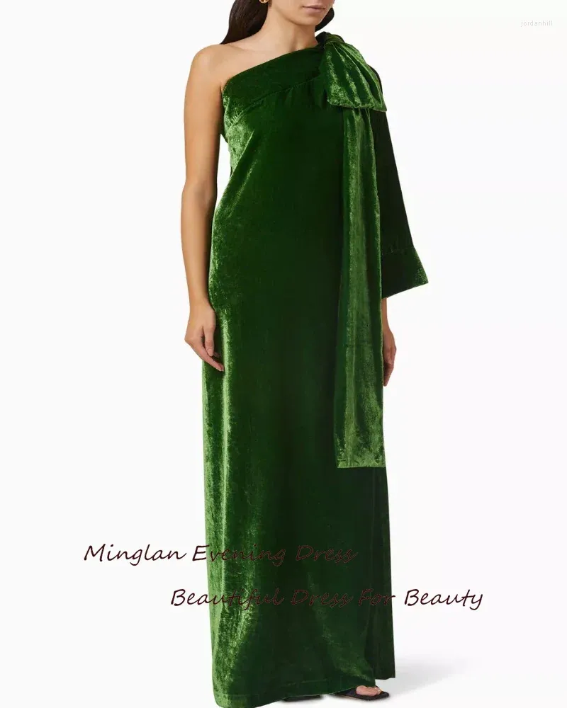 Robes de soirée Minglan Robe de soirée en velours Robe Boda Invitada élégante pour les femmes sexy une épaule sirène formelle longue robe verte