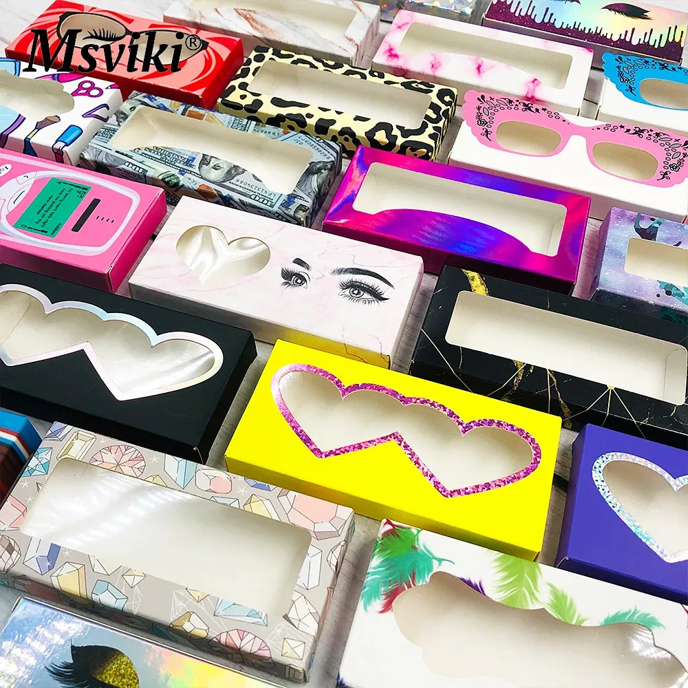 100 PCS Eyelash Packaging Box Bulk Wholkale Custom 3D Mink Joxes Boxes Backing with Makeup Set Eyelashes Case Pack 240309