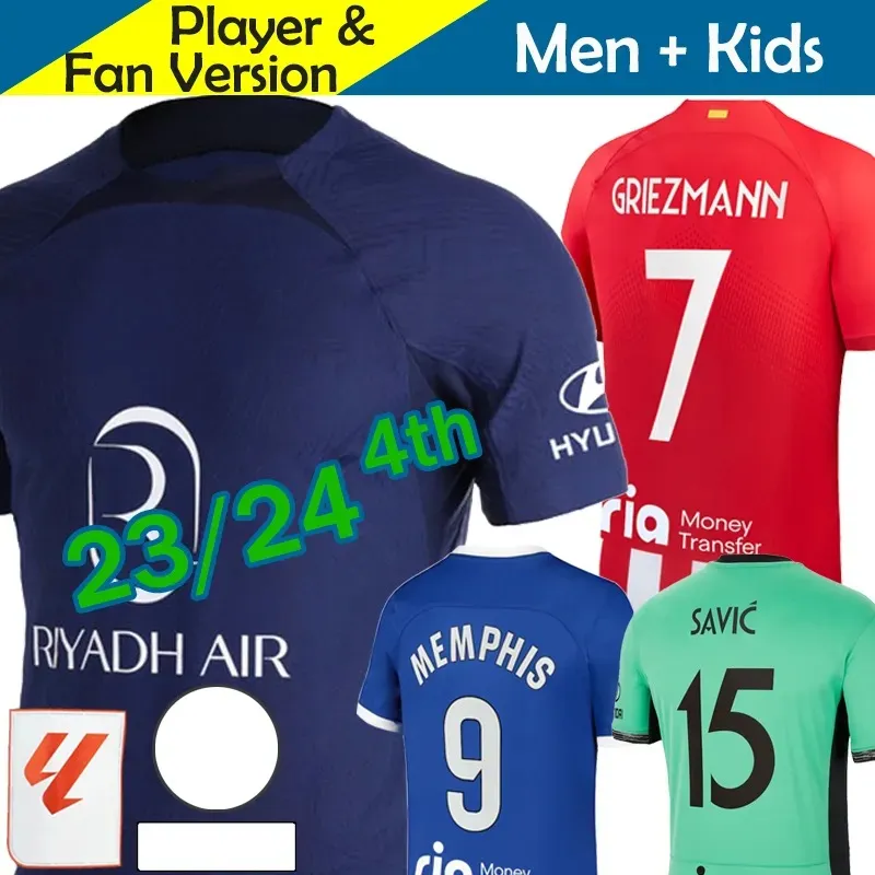 23 24 Maglie da calcio 120 ° anniversario dell'Atletico Madrid 2024 Casa lontano M. LLORENTE Correa Camiseta MEMPHIS GRIEZMANN R. CARRASCO DE PAUL Uomo Maglie da calcio Kit per bambini