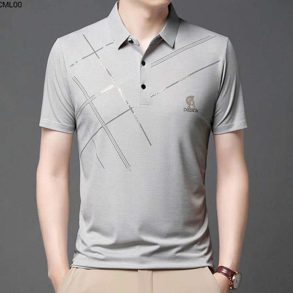 Mens Short Sleeved T-shirt Summer New Polo Shirt with a Half Collar Thin and Trendy for Middle-aged Young People Top 4bkf {category}