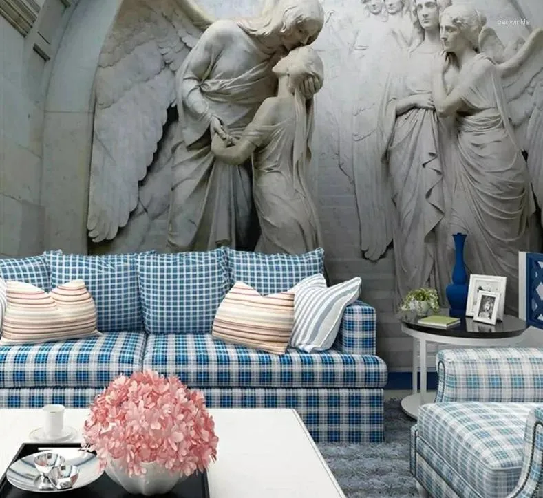 Fondos de pantalla personalizado en relieve clásico figura religiosa ángel TV fondo pintura de pared PO autoadhesivo sala de estar dormitorio