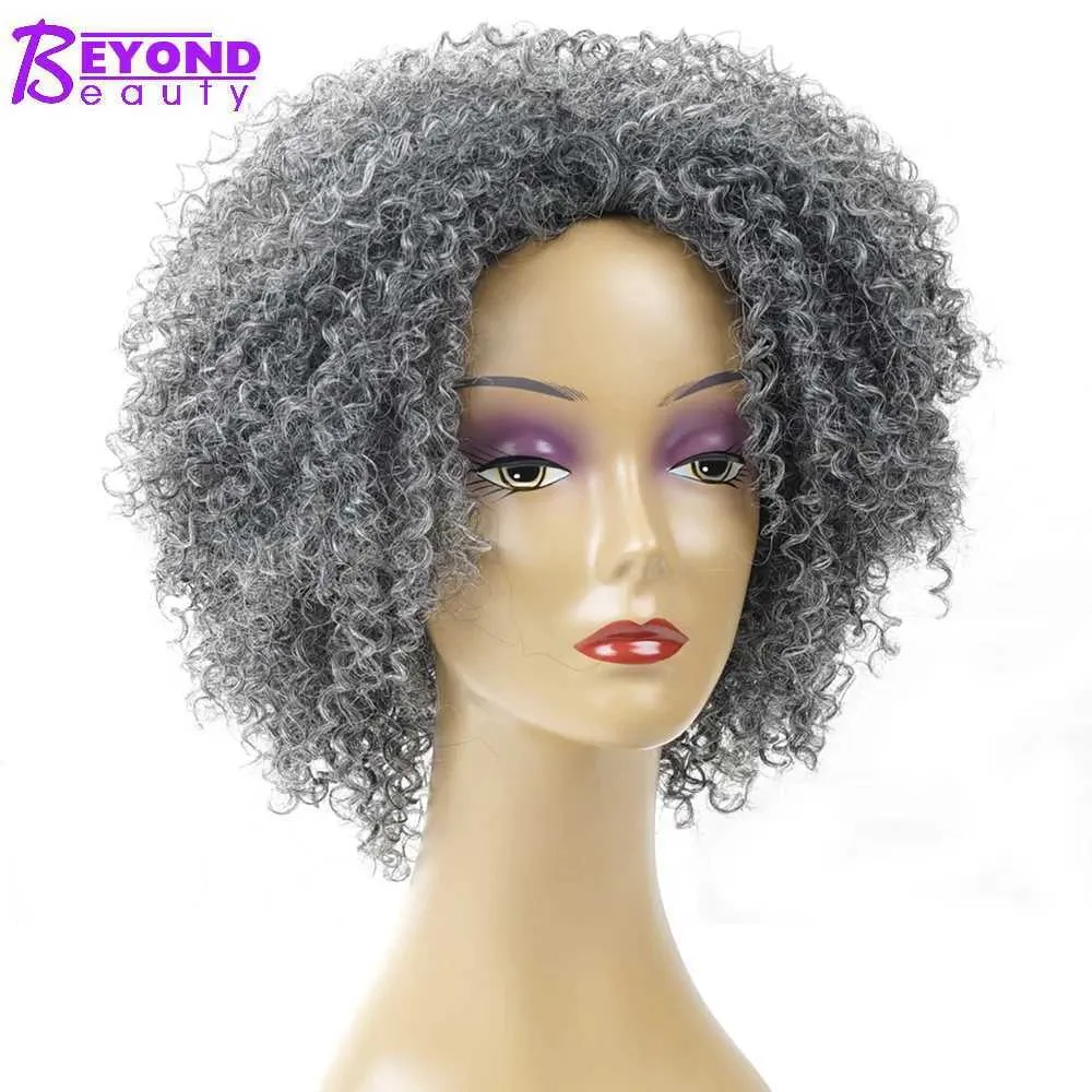 Perruques synthétiques Cosplay perruques gris Bob perruque synthétique court gris Afro crépus bouclés perruques pour femmes noir argent afro-américain naturel faux cheveux au-delà de la beauté 240327