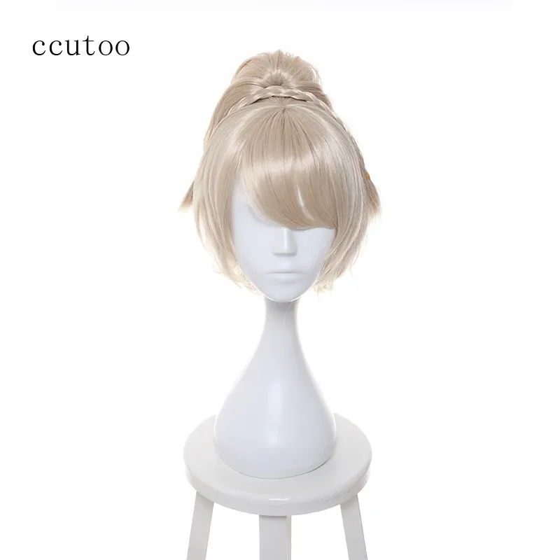 Peruki ccutoo blondynka ukośna fringe kręcone kucyk ponytail syntetyczny włos
