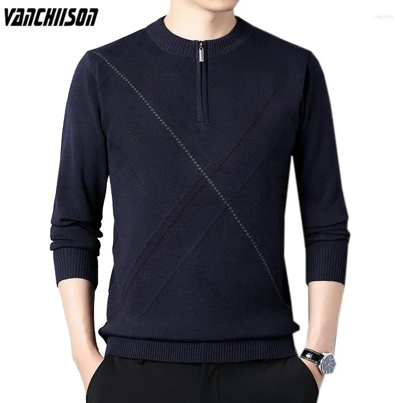 Men's Sweaters Men Sweater Jumpers Zipper O Neck Knit Tops Pullover Basic For Autumn Winter Retro Vintage Casual Clothing 00348