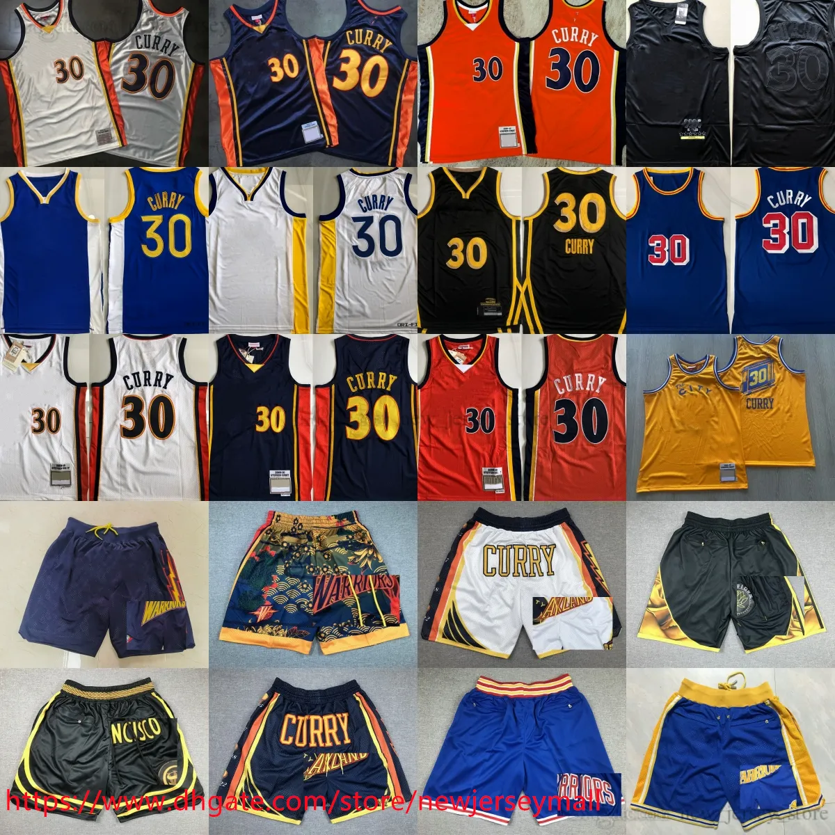 Ricamo classico retrò autentico 2009-10 Maglia da basket 30 Stephen Curry Vintage Blu Arancione Bianco Sport traspirante Maglia vera cucita Pantaloncini New City