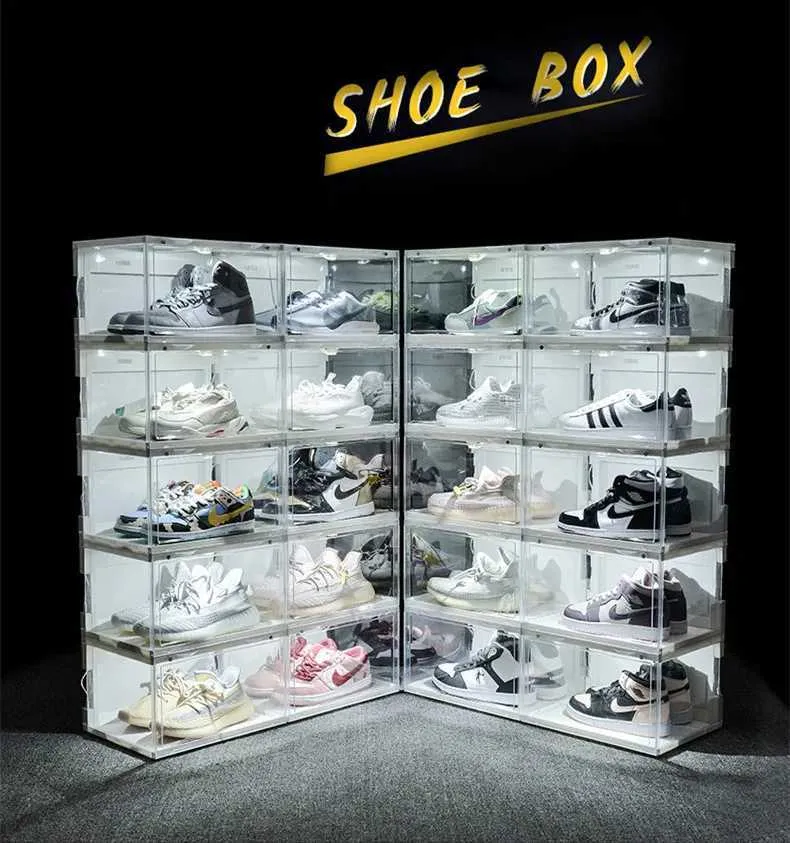Transparent Voice-Activated Shoe Storage Cabinet with LED Lights