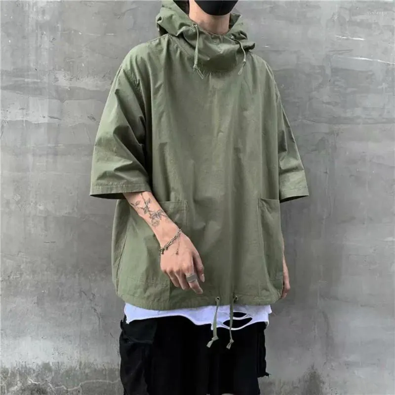 Herenhoodies Heren hooded top hiphop driekwart mouw losse casual sweatshirt trekkoord grote zakken pullover streetwear zomerhoodie