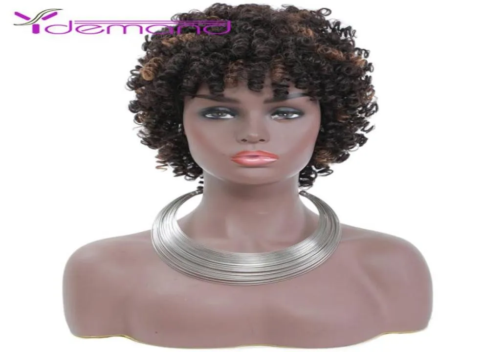 Kort hår afro kinky lockiga peruker med lugg för svarta kvinnor blond afrikansk syntetisk ombre glueless cosplay peruk hög temperatur9568000