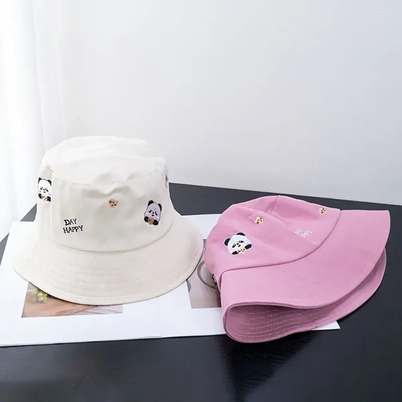베레츠 선 보호 어부 모자 귀여운 팬더 자수면 낚시 모자 큰 챙 양동이 모자 야외