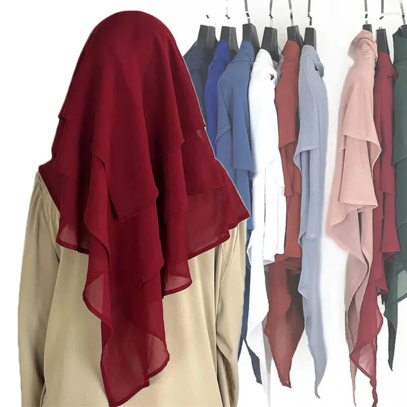 Vêtements ethniques Trois couches Musulman Islamique Mousseline Khimar Hijab Foulard Wrap Châles Arabes Turquie Malaisie Turban Femmes Prière Chapeaux