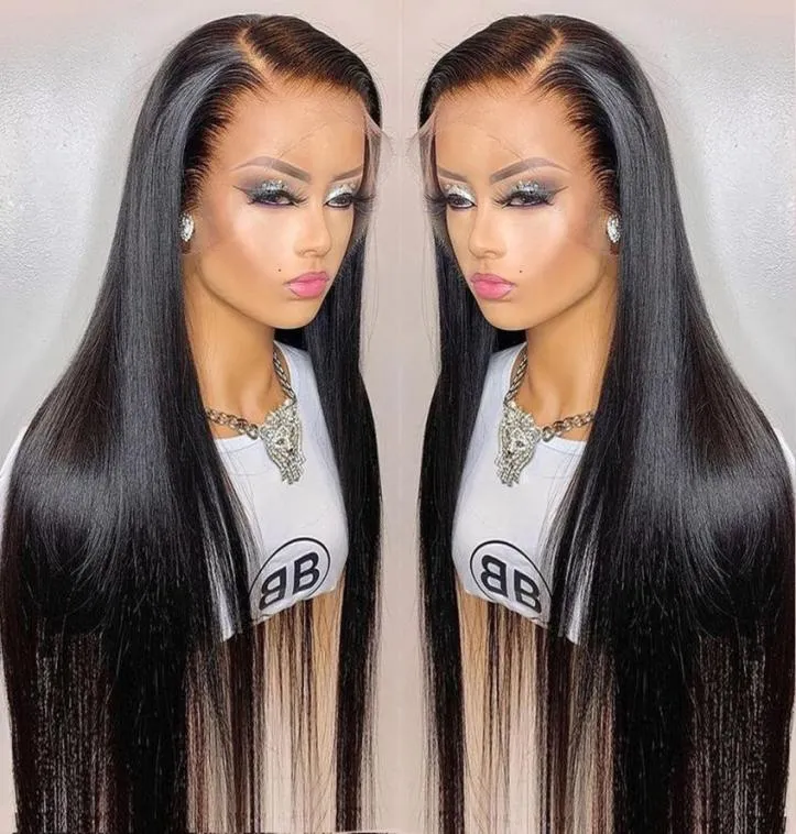 Perruque Lace Frontal Wig 360 transparente brésilienne, cheveux naturels, lisses, sans colle, 13x4, pre-plucked, pour femmes noires, 3231637