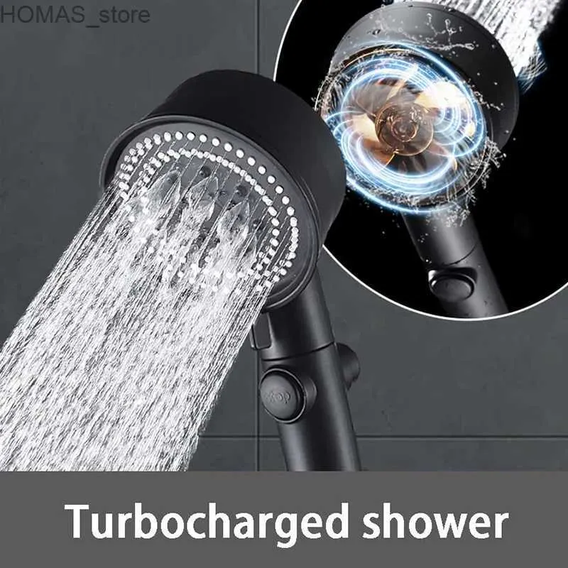 ZhangJi Nouveau pommeau de douche turbo réglable à 5 modes avec filtre en coton intérieur, arrêt à une touche, douche à économie d'eau avec ventilateur Y240319